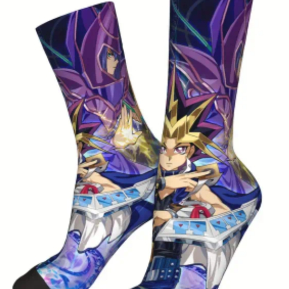 Yugioh Themed Men'S Socks, 95% Polyester 5% Elastane, Knit Fabric